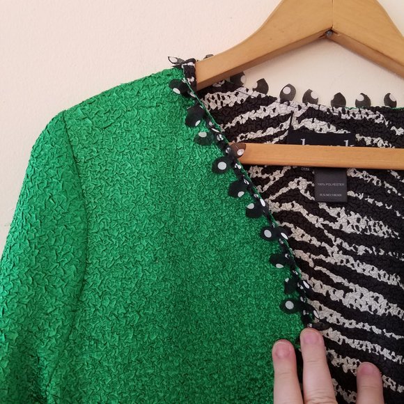 Berek Reversible Two Jackets in One Popcorn Fabric Zebra Print & Green Blazer - Picture 5 of 14